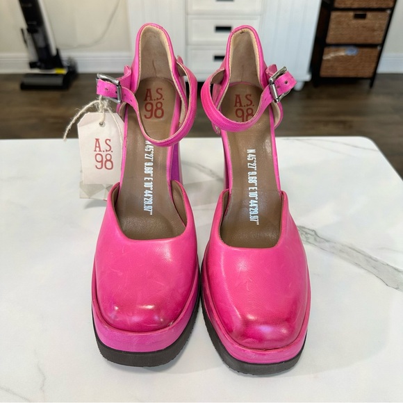 A.S.98 Fuchsia Leather Platform Heels | Statement Mary Jane Style | NWT - Picture 4 of 5